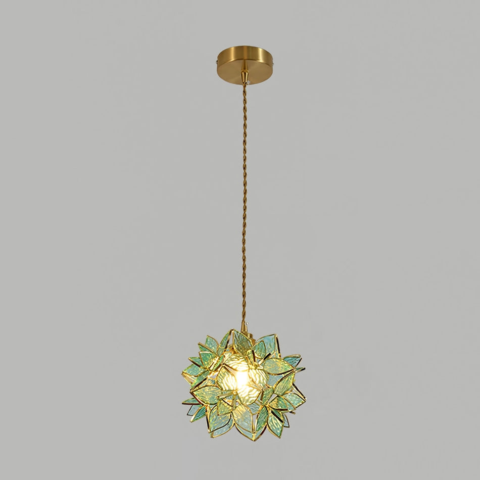 Capiz Shell Flower Sphere Pendant Light Brass Hanging Lamp for Dining Room