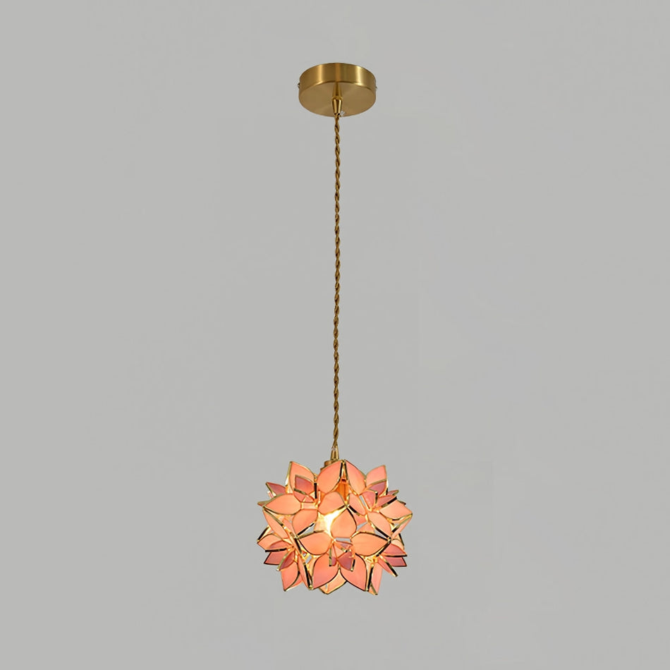 Capiz Shell Flower Sphere Pendant Light Brass Hanging Lamp for Dining Room
