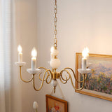 Carlita Contemporary Brass Chandelier with White Glass Shades for Dining Room