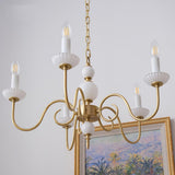 Carlita Contemporary Brass Chandelier with White Glass Shades for Dining Room