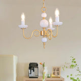 Carlita Contemporary Brass Chandelier with White Glass Shades for Dining Room