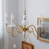 Carlita Contemporary Brass Chandelier with White Glass Shades for Dining Room