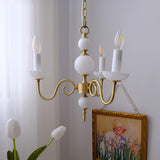 Carlita Contemporary Brass Chandelier with White Glass Shades for Dining Room
