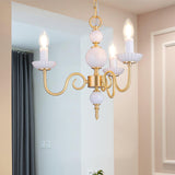 Carlita Contemporary Brass Chandelier with White Glass Shades for Dining Room