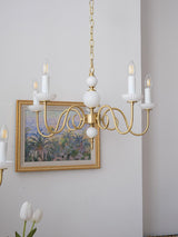 Carlita Contemporary Brass Chandelier with White Glass Shades for Dining Room