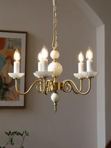 Carlita Contemporary Brass Chandelier with White Glass Shades for Dining Room
