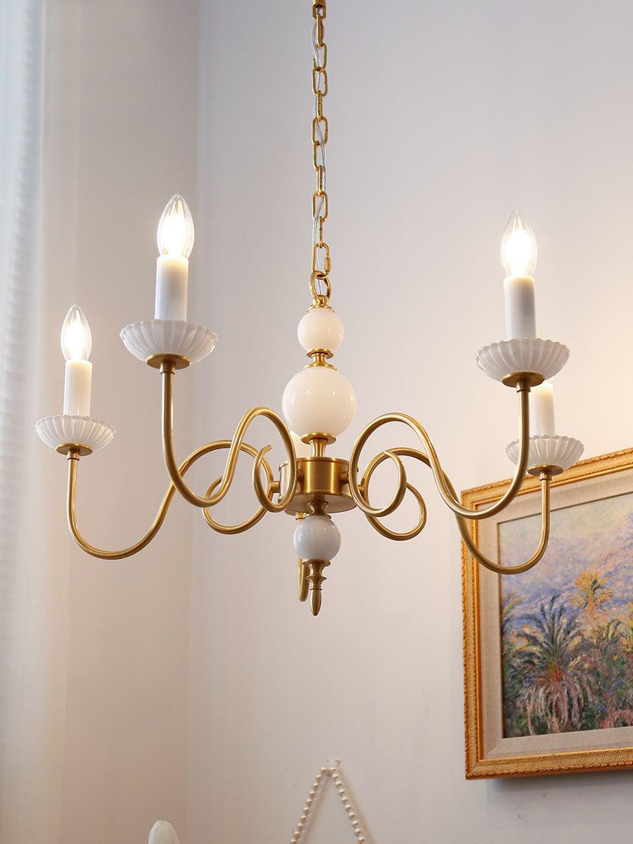 Carlita Contemporary Brass Chandelier with White Glass Shades for Dining Room