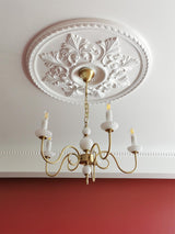 Carlita Contemporary Brass Chandelier with White Glass Shades for Dining Room