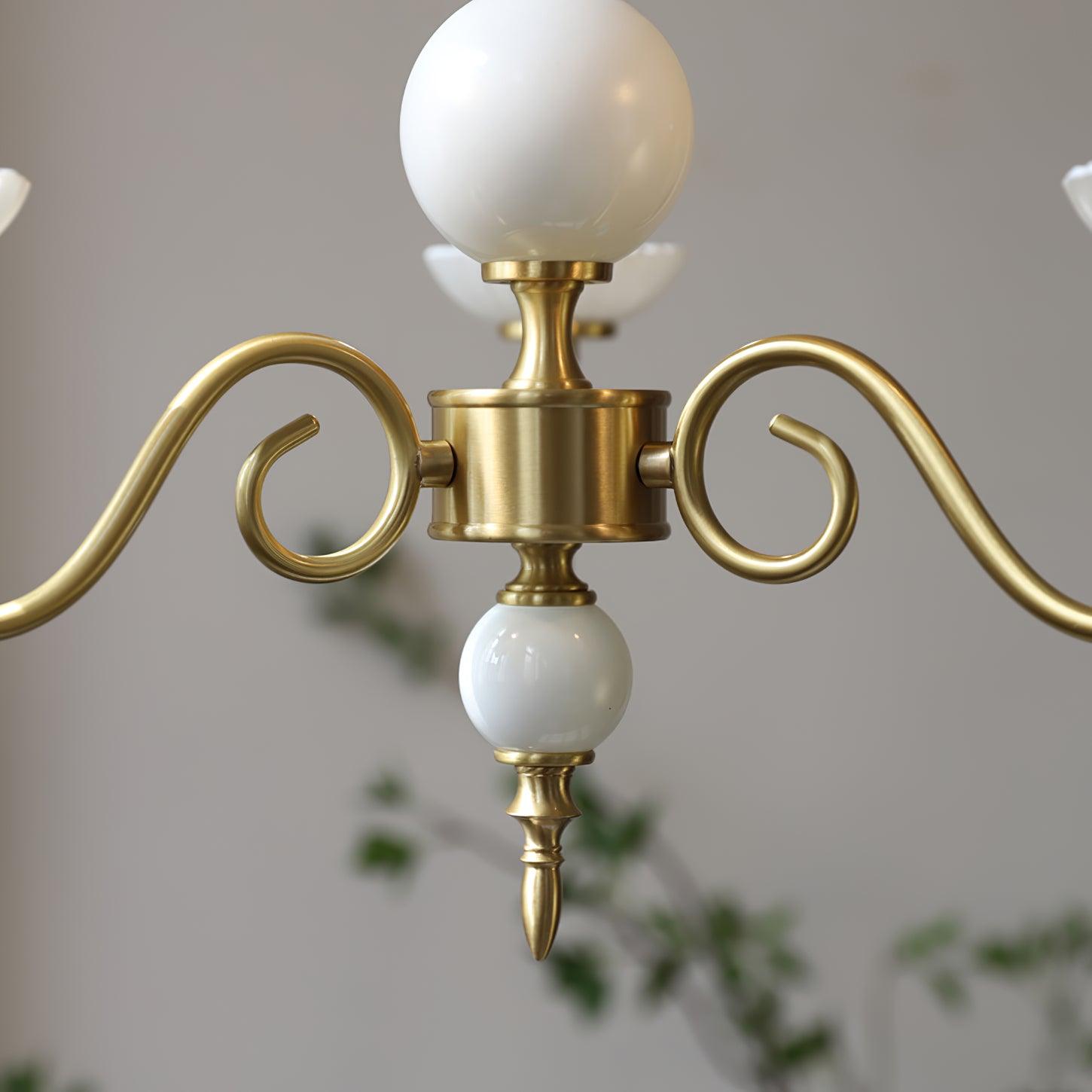 Carlita Contemporary Brass Chandelier with White Glass Shades for Dining Room