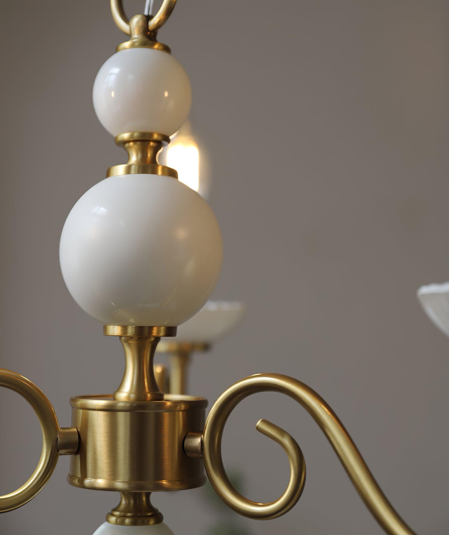 Carlita Contemporary Brass Chandelier with White Glass Shades for Dining Room