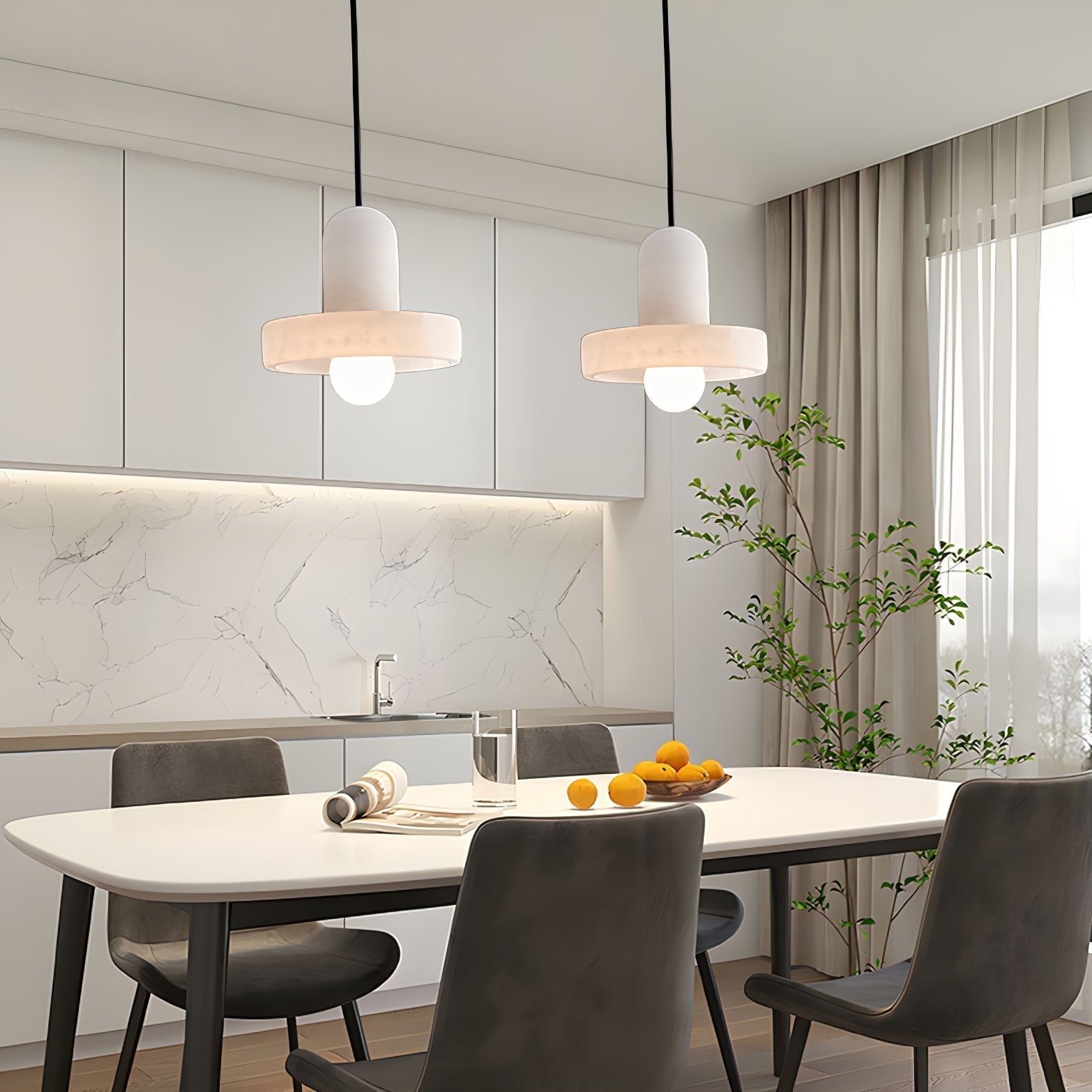 Carrara Alabaster Stone Pendant Lamp Modern White Marble Finish Indoor Hanging Light