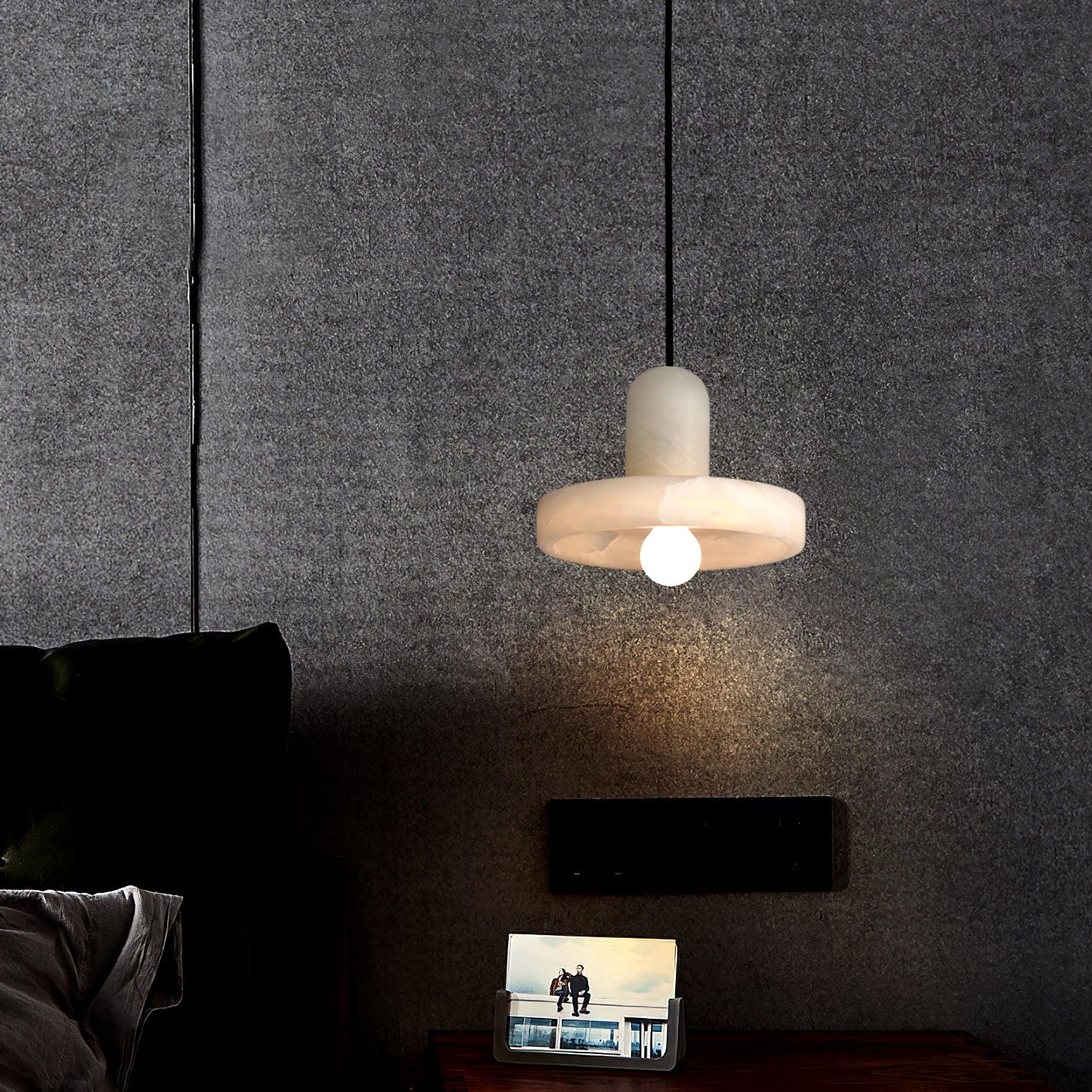Carrara Alabaster Stone Pendant Lamp Modern White Marble Finish Indoor Hanging Light