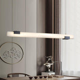 Cary Alabaster Linear LED Pendant Light Brass Modern Long Bar Chandelier for Dining Room