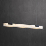 Cary Alabaster Linear LED Pendant Light Brass Modern Long Bar Chandelier for Dining Room