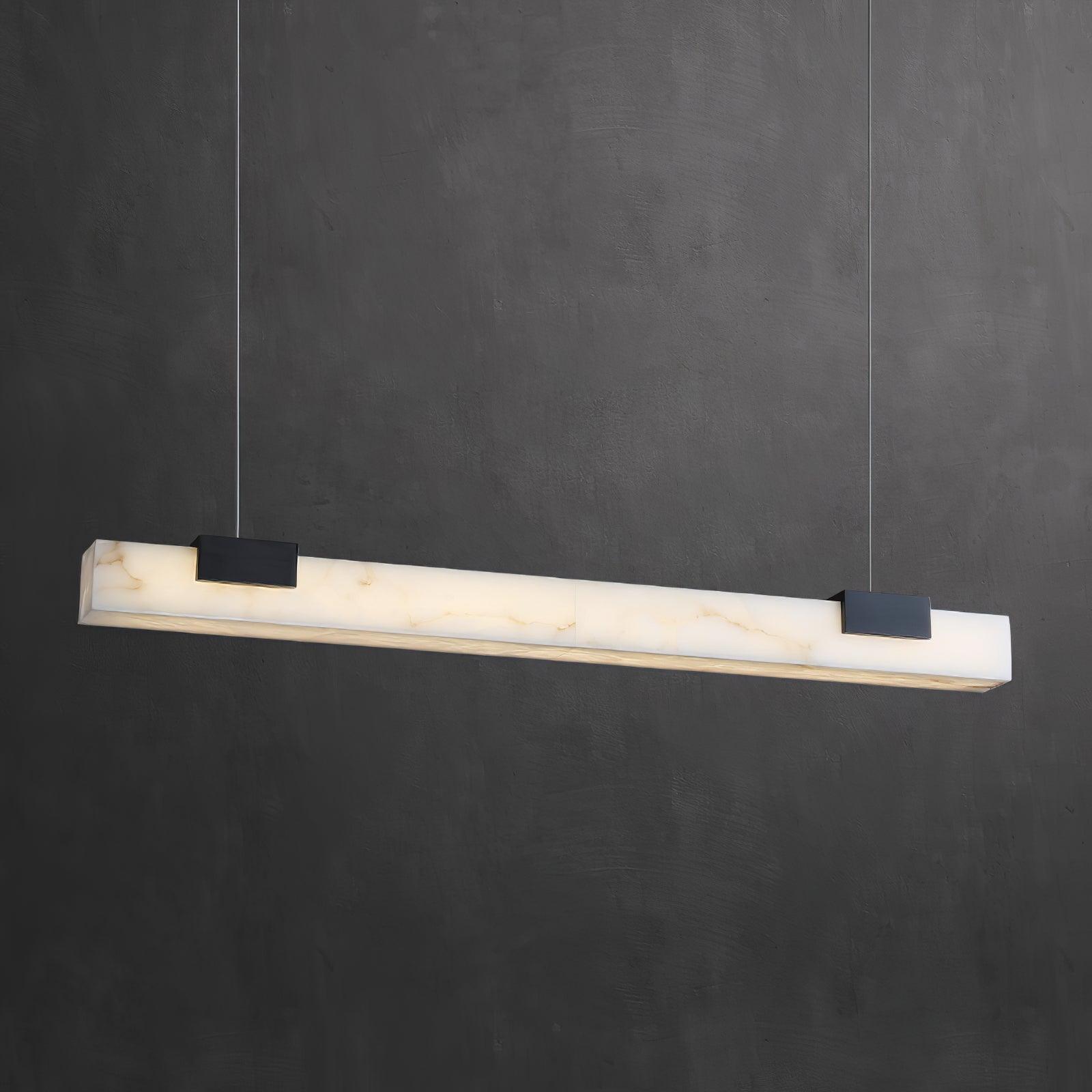 Cary Alabaster Linear LED Pendant Light Brass Modern Long Bar Chandelier for Dining Room