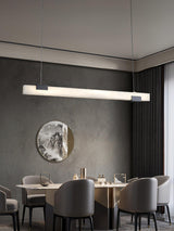 Cary Alabaster Linear LED Pendant Light Brass Modern Long Bar Chandelier for Dining Room