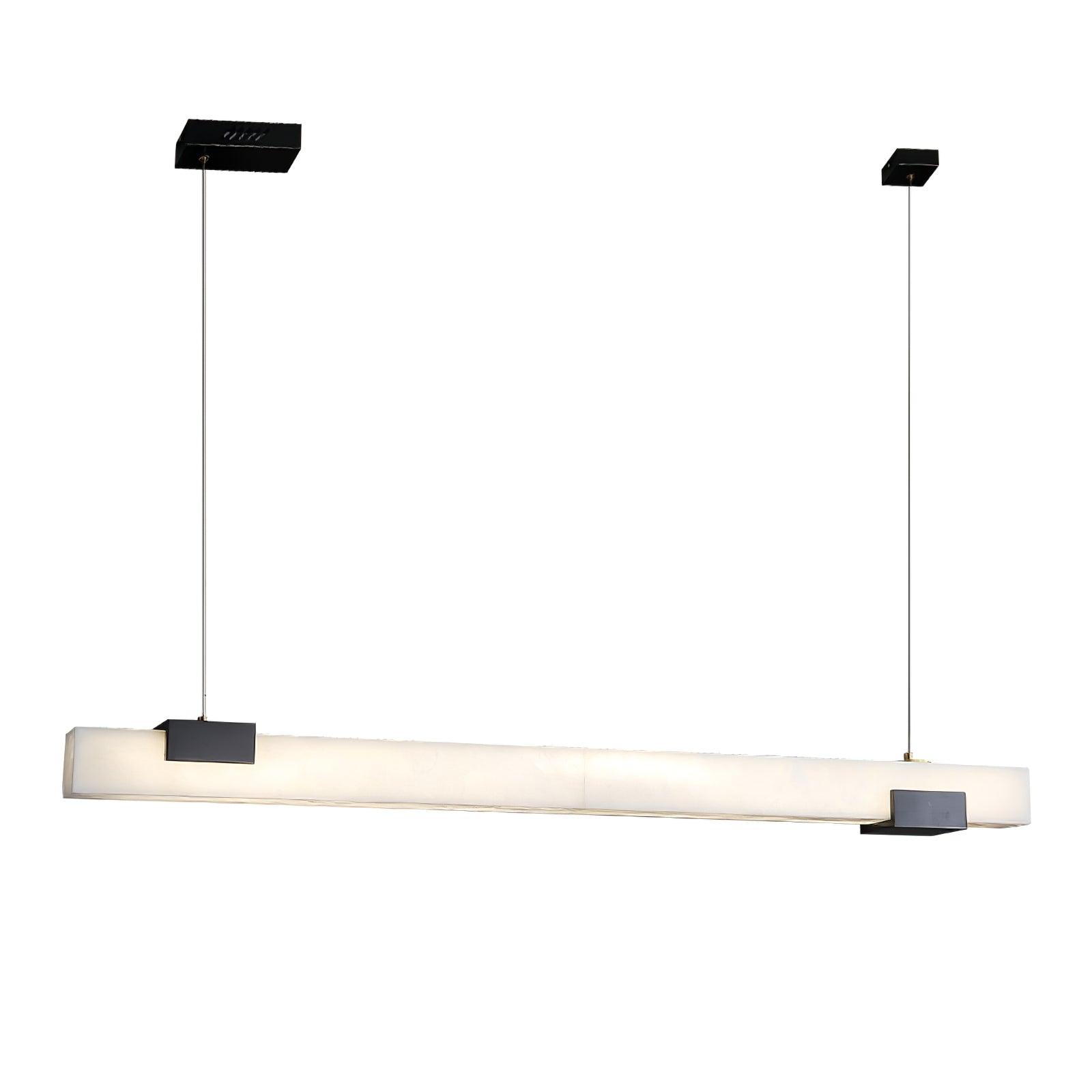 Cary Alabaster Linear LED Pendant Light Brass Modern Long Bar Chandelier for Dining Room