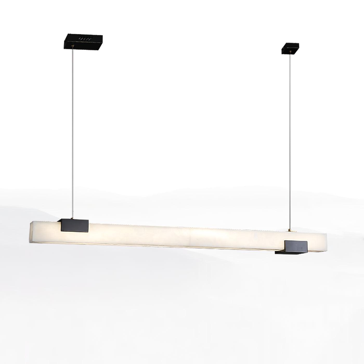 Cary Alabaster Linear LED Pendant Light Brass Modern Long Bar Chandelier for Dining Room
