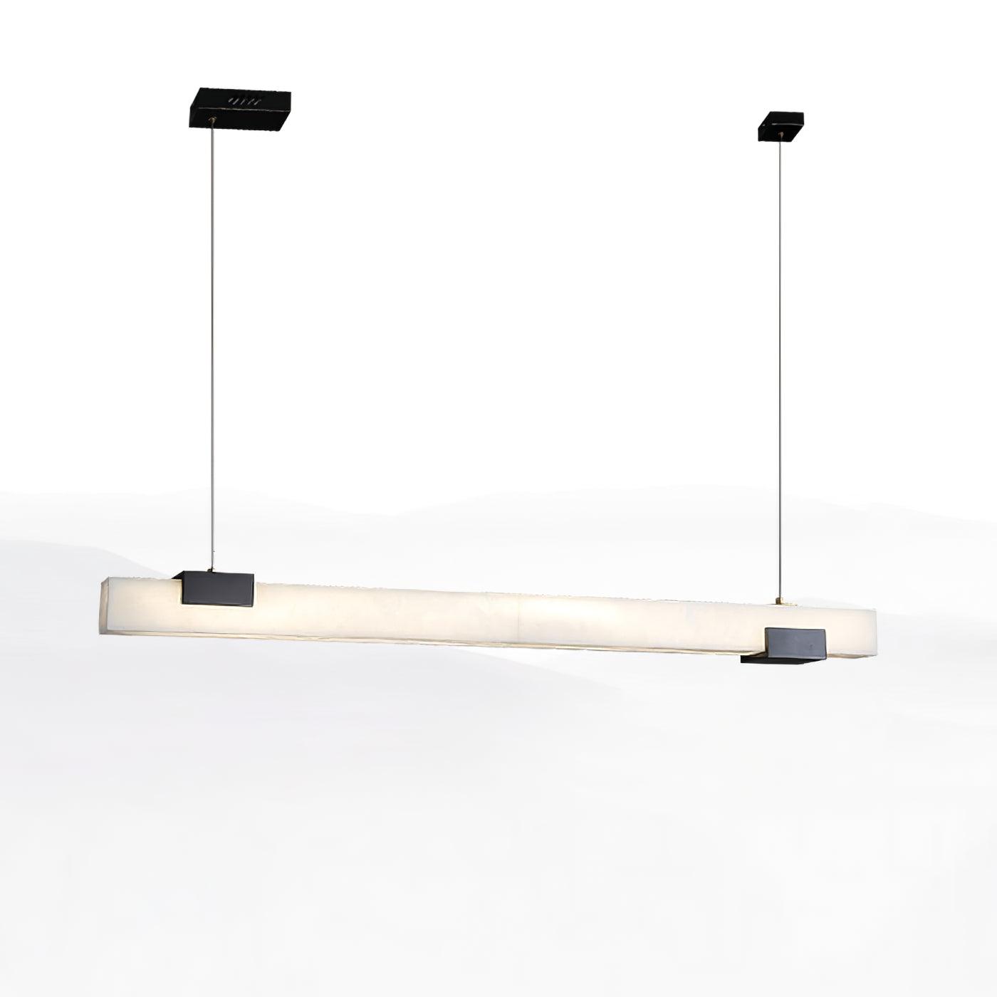 Cary Alabaster Linear LED Pendant Light Brass Modern Long Bar Chandelier for Dining Room