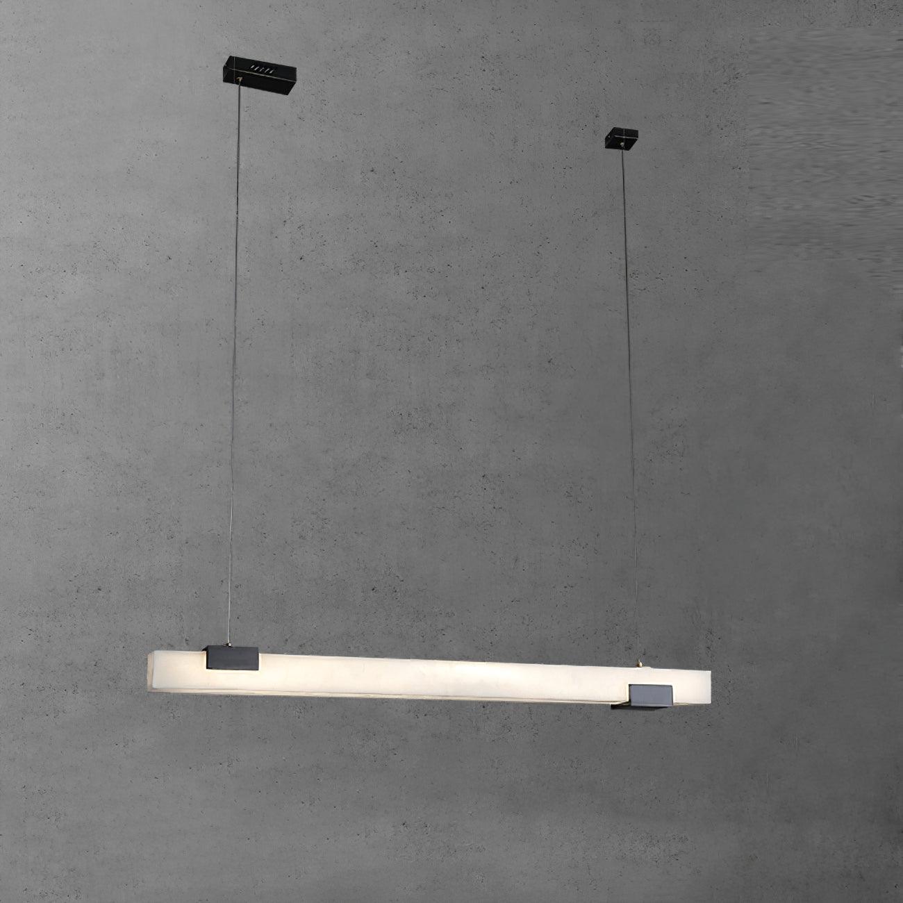 Cary Alabaster Linear LED Pendant Light Brass Modern Long Bar Chandelier for Dining Room