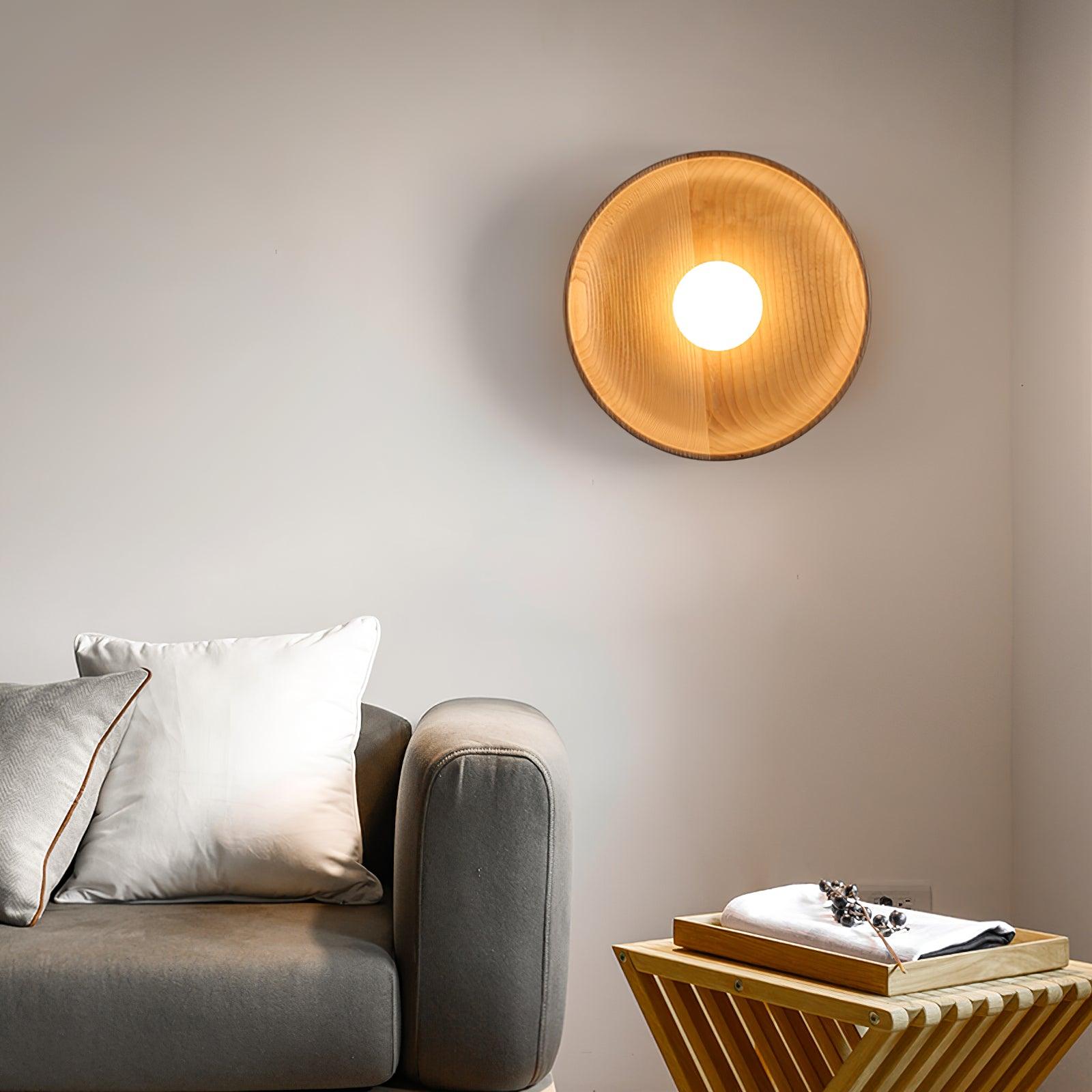 Centric Minimalist Wood Wall Lamp Set of Two Indoor Glass Sconce and Flush Mount Ceiling Light Fixture