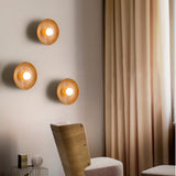 Centric Minimalist Wood Wall Lamp Set of Two Indoor Glass Sconce and Flush Mount Ceiling Light Fixture