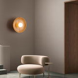 Centric Minimalist Wood Wall Lamp Set of Two Indoor Glass Sconce and Flush Mount Ceiling Light Fixture