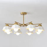 Ceramic Flower Shade Candelabrum Chandelier Elegant Brass Floral Ceiling Light