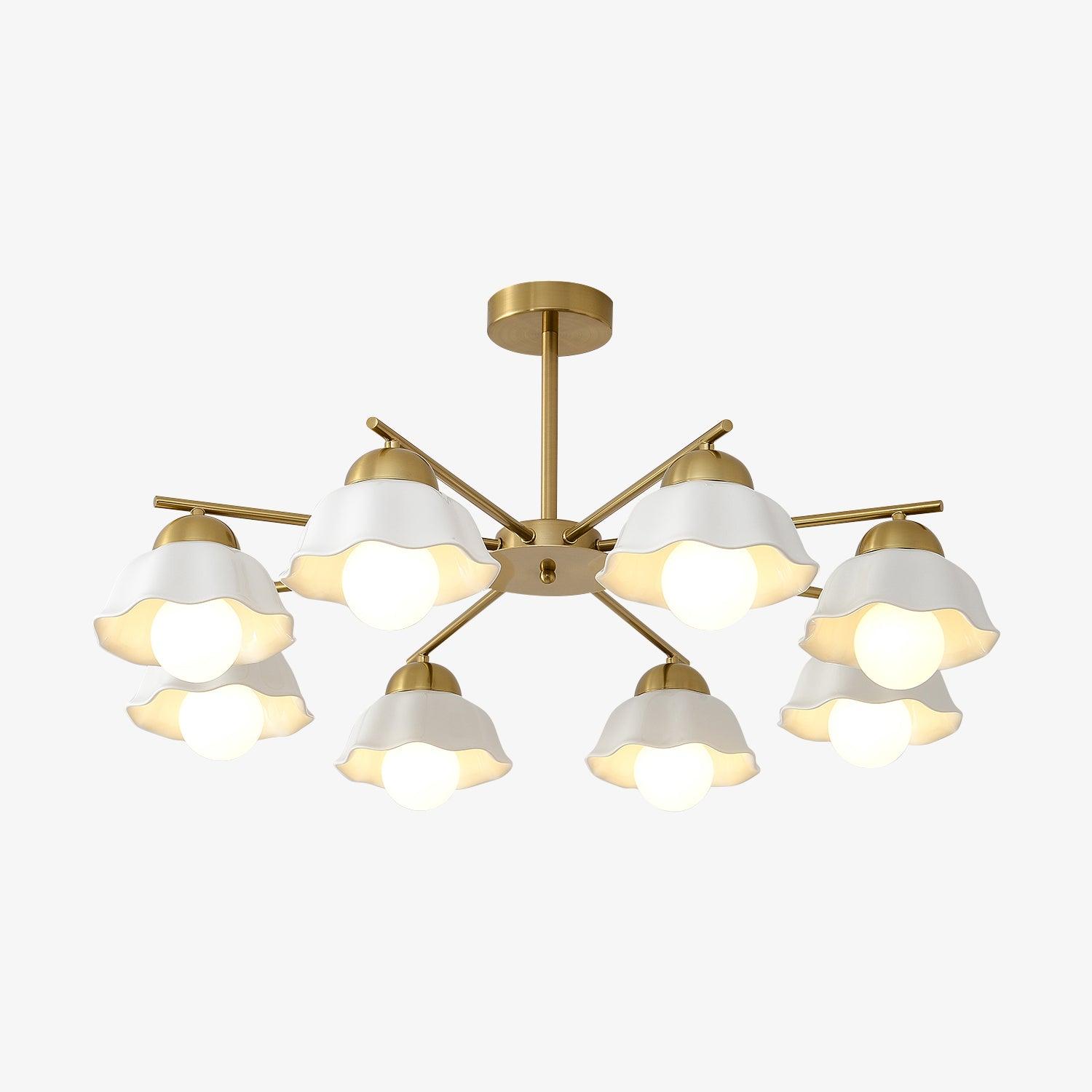 Ceramic Flower Shade Candelabrum Chandelier Elegant Brass Floral Ceiling Light