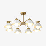 Ceramic Flower Shade Candelabrum Chandelier Elegant Brass Floral Ceiling Light