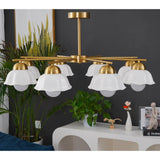Ceramic Flower Shade Candelabrum Chandelier Elegant Brass Floral Ceiling Light