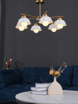 Ceramic Flower Shade Candelabrum Chandelier Elegant Brass Floral Ceiling Light