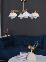 Ceramic Flower Shade Candelabrum Chandelier Elegant Brass Floral Ceiling Light