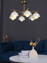 Ceramic Flower Shade Candelabrum Chandelier Elegant Brass Floral Ceiling Light