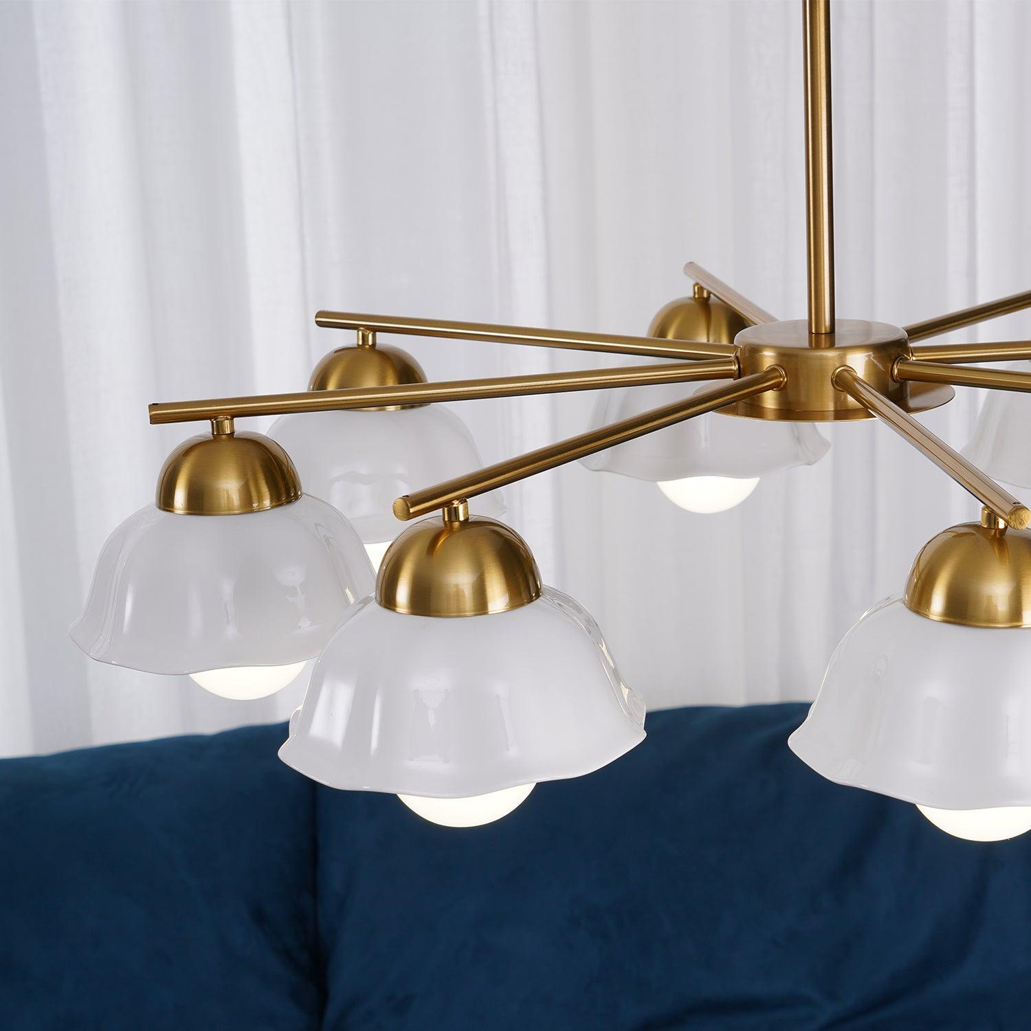 Ceramic Flower Shade Candelabrum Chandelier Elegant Brass Floral Ceiling Light