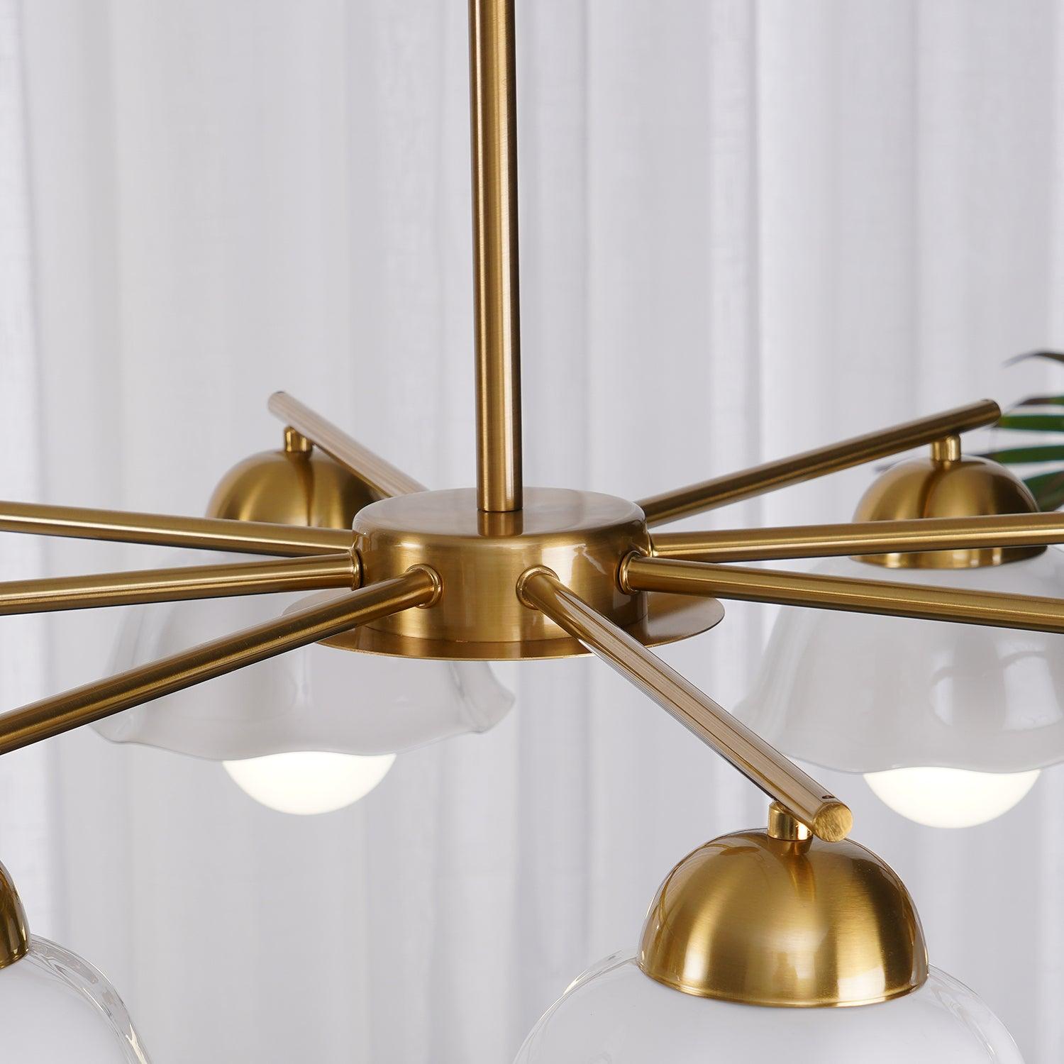 Ceramic Flower Shade Candelabrum Chandelier Elegant Brass Floral Ceiling Light