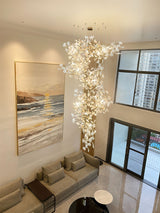 Ceramic Gingko Leaf Chandelier Luxury Branch Pendant Light Gold and White