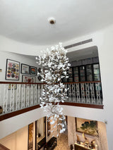 Ceramic Gingko Leaf Chandelier Luxury Branch Pendant Light Gold and White