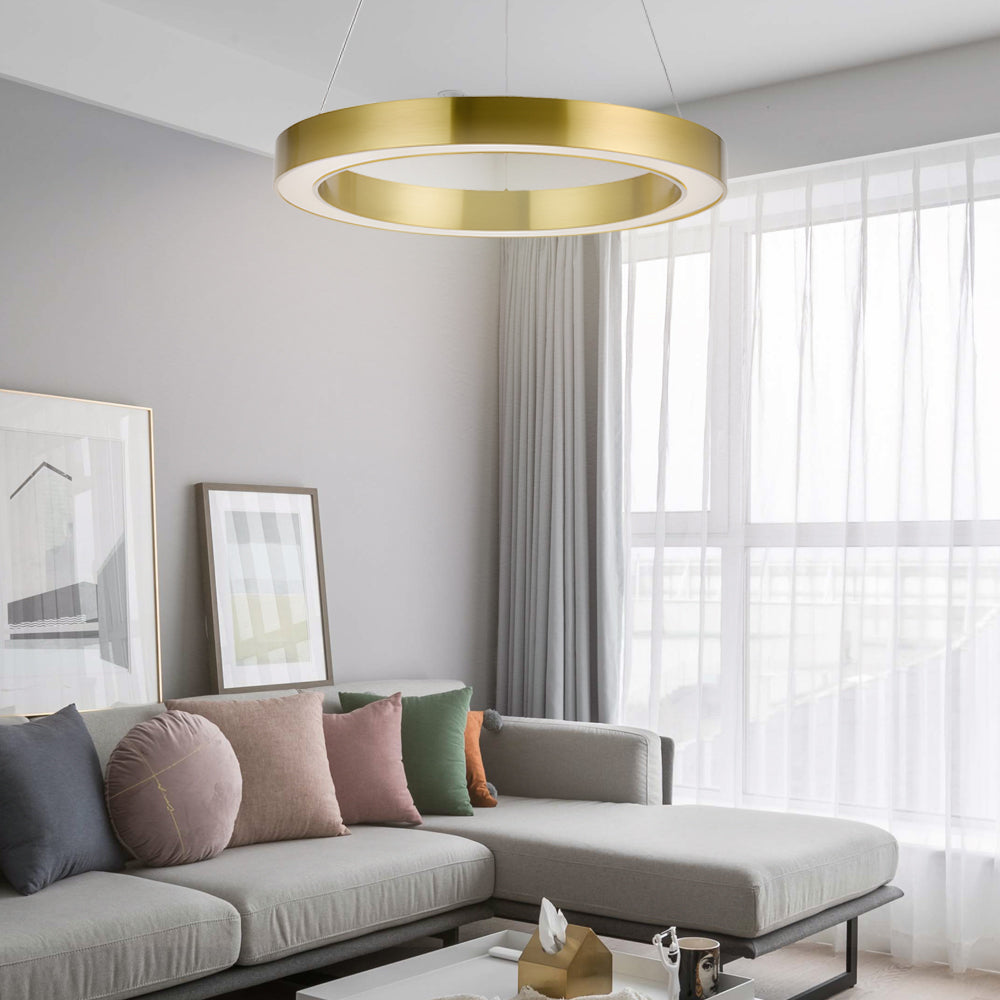 Champagne Gold Ring Shaped LED Pendant Light Modern Luxury Minimalist Ceiling Fixture