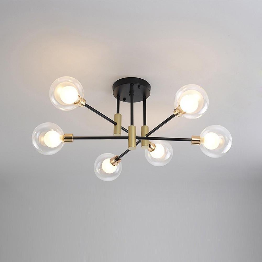 Modern 6 Light Glass Globe Sputnik Flush Mount LED Ceiling Light for Bedroom and Living Room