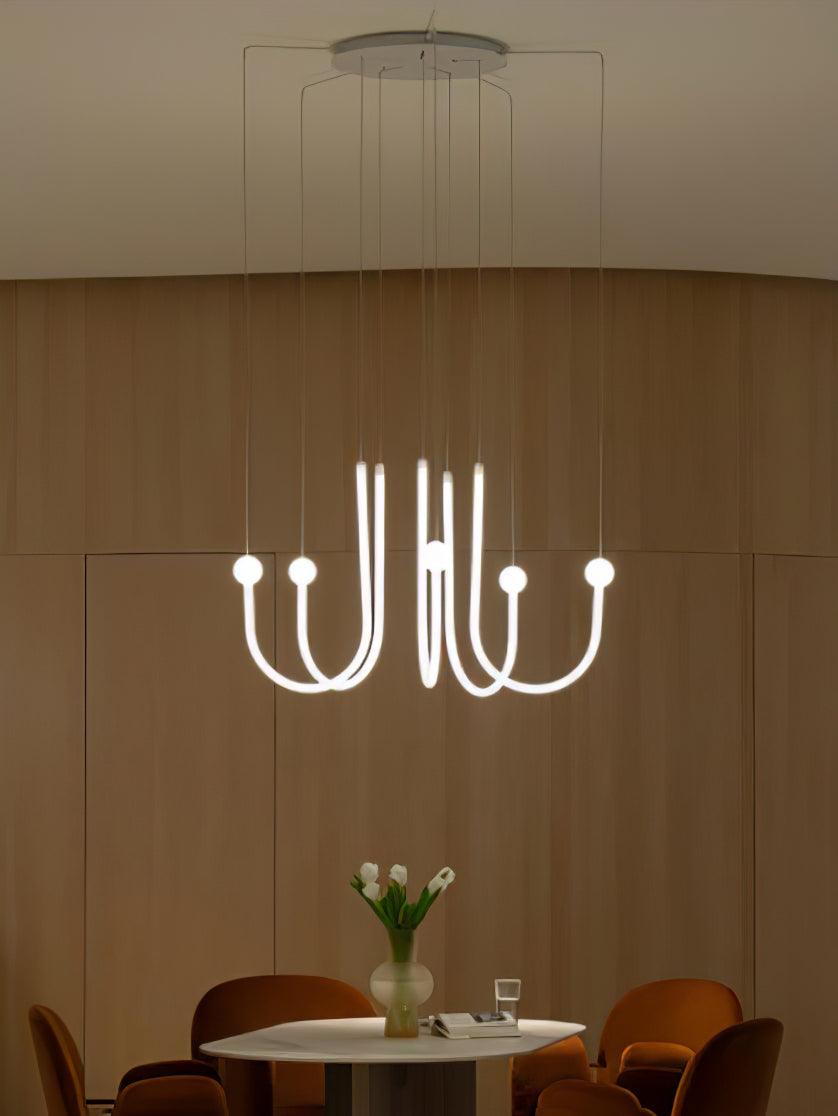 Chord Point Modern Minimalist Geometric LED Pendant Light Large White Hanging Ceiling Fixture