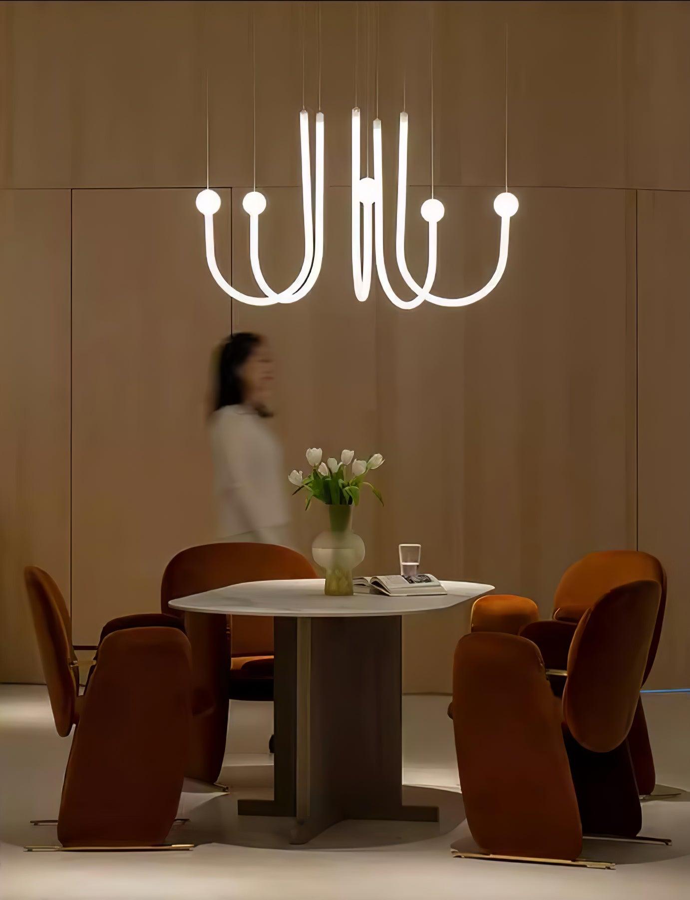 Chord Point Modern Minimalist Geometric LED Pendant Light Large White Hanging Ceiling Fixture