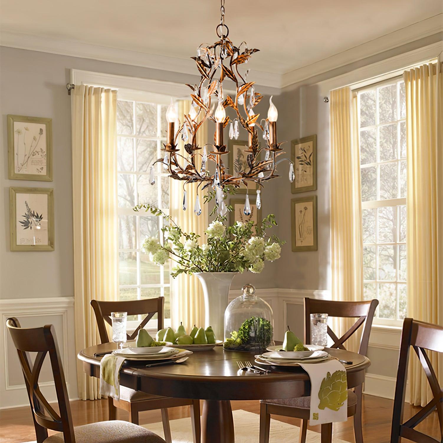 Circeo Organic Foliage Crystal Pendant Light Elegant Metal and Glass Chandelier for Living Room