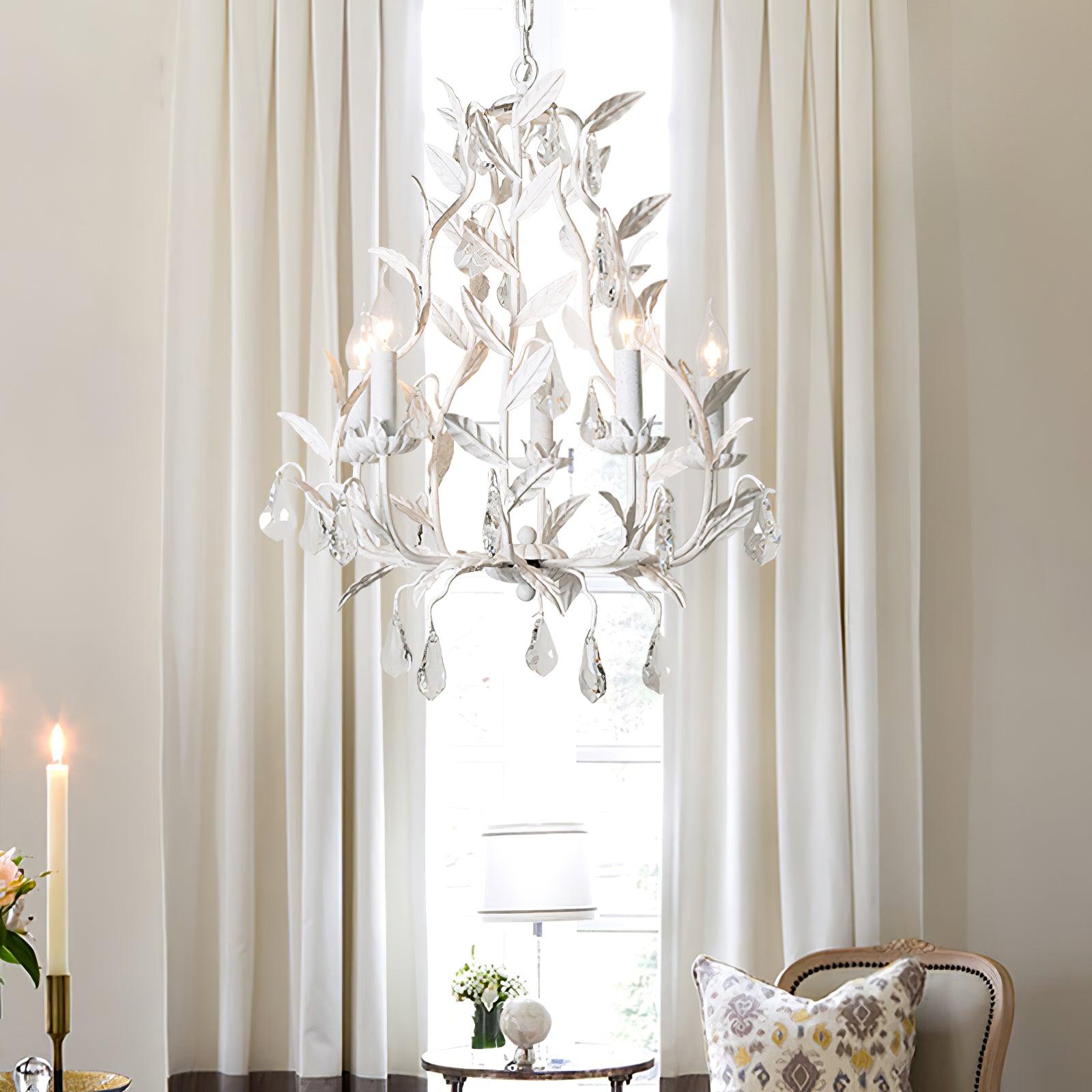 Circeo Organic Foliage Crystal Pendant Light Elegant Metal and Glass Chandelier for Living Room