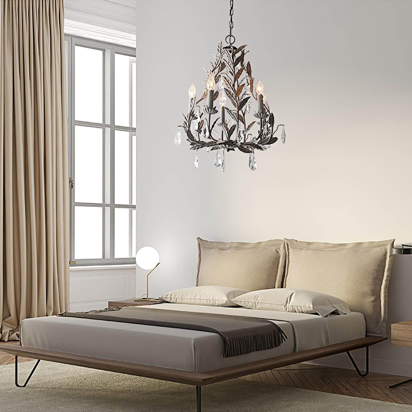 Circeo Organic Foliage Crystal Pendant Light Elegant Metal and Glass Chandelier for Living Room