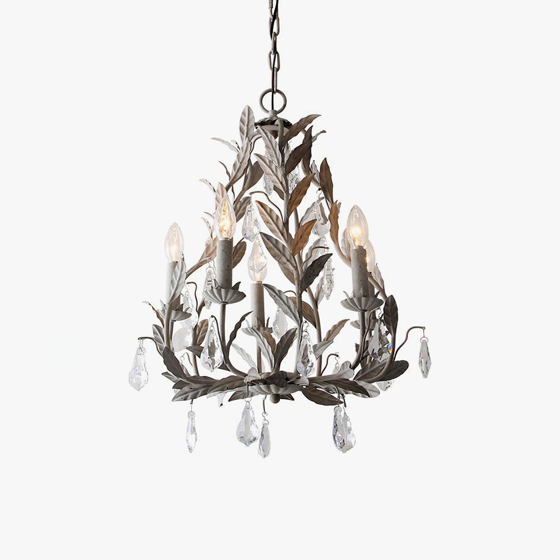 Circeo Organic Foliage Crystal Pendant Light Elegant Metal and Glass Chandelier for Living Room