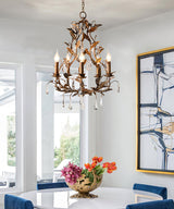 Circeo Organic Foliage Crystal Pendant Light Elegant Metal and Glass Chandelier for Living Room
