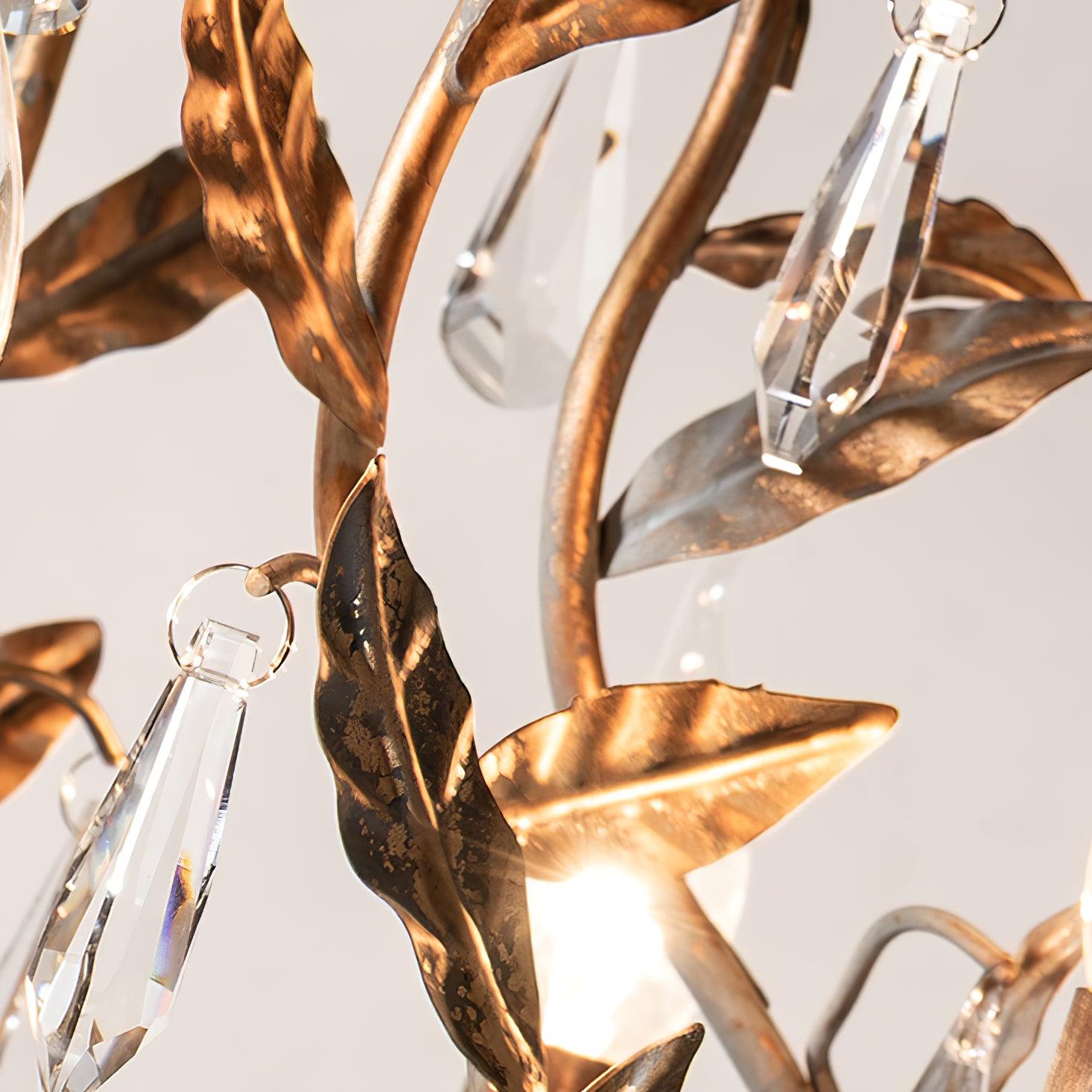 Circeo Organic Foliage Crystal Pendant Light Elegant Metal and Glass Chandelier for Living Room