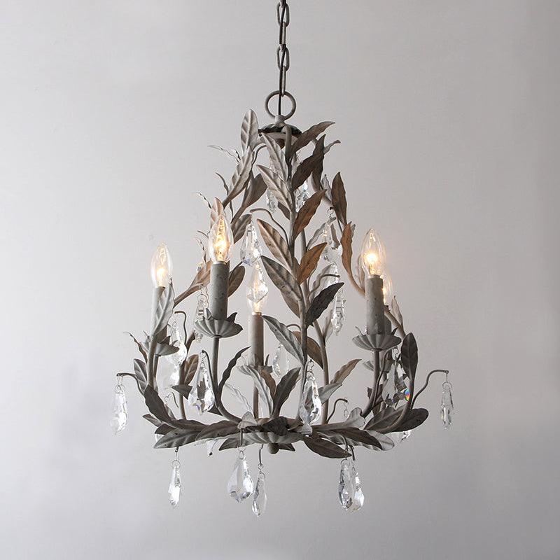 Circeo Organic Foliage Crystal Pendant Light Elegant Metal and Glass Chandelier for Living Room