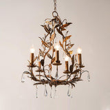 Circeo Organic Foliage Crystal Pendant Light Elegant Metal and Glass Chandelier for Living Room